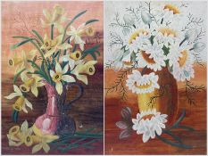 English School (Early to mid-20th century): Still Life of Daffodils and Giant Daisies in Vases