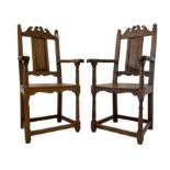 Pair 17th century design elbow chairs