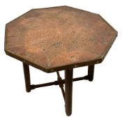 Arts & crafts period oak and copper occasional table