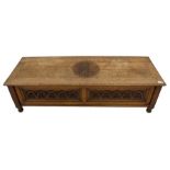 Early 20th century oak 'bay window' shaped blanket chest or coffer