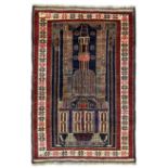 Baluchi ivory and indigo ground prayer rug