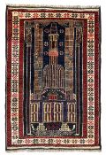 Baluchi ivory and indigo ground prayer rug