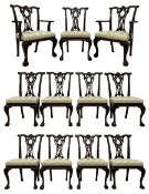 Set of eleven (9+2) Chippendale design mahogany dining chairs