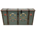 Large 19th century Swedish painted oak marriage chest