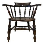 19th century elm and ash captains smokers bow chair