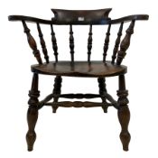 19th century elm and ash captains smokers bow chair