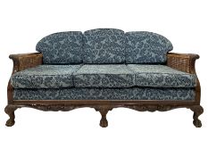 Early 20th century mahogany framed bergere two seat sofa