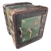 Milners' - small 19th century cast iron safe with green painted door and painted detailing