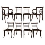 Set of eight Regency rosewood and beech dining chairs