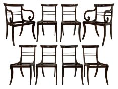Set of eight Regency rosewood and beech dining chairs