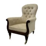 William IV rosewood framed library armchair