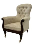 William IV rosewood framed library armchair