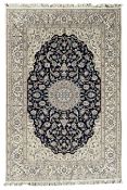 Persian Nain Shishla wool and silk inlaid carpet