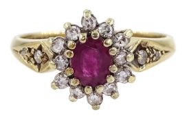 9ct gold ruby and diamond cluster ring