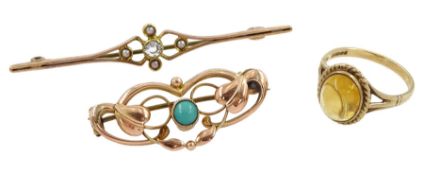 Edwardian rose gold turquoise brooch