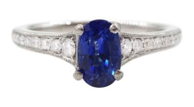 Platinum oval cut Ceylon sapphire ring