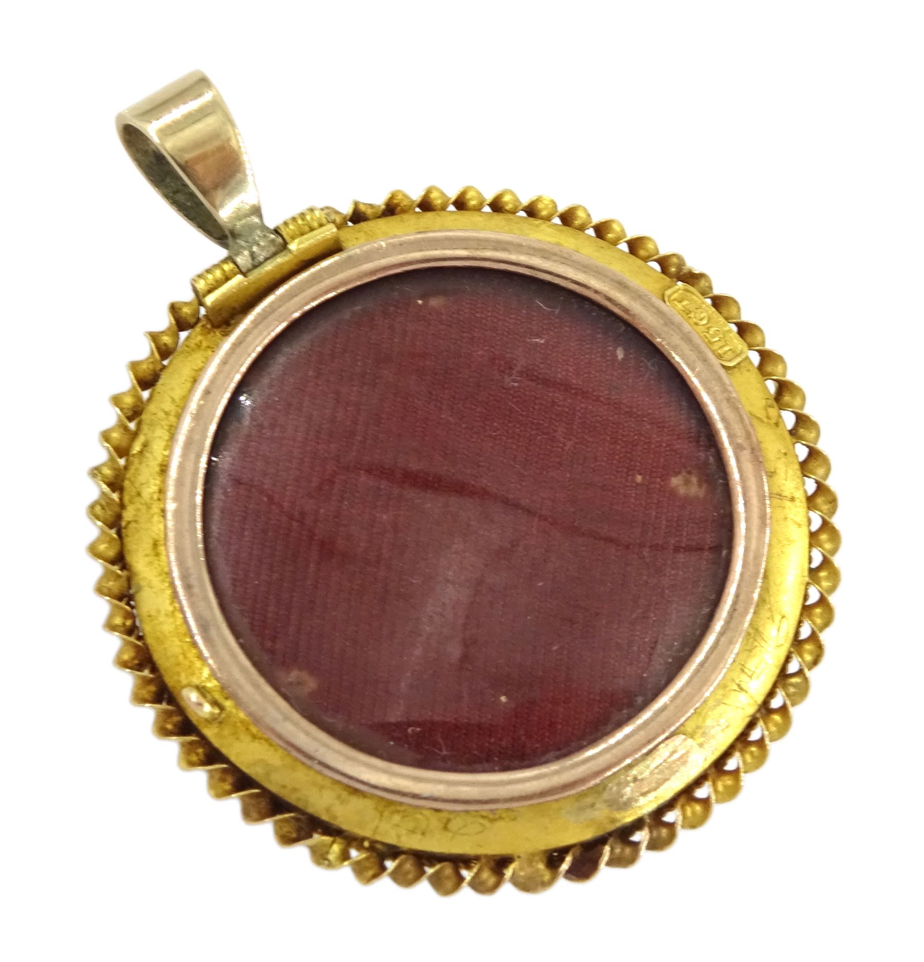 Victorian gold Etruscan revival turquoise and rose cut diamond circular pendant - Image 3 of 3