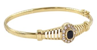 9ct gold sapphire and cubic zirconia hinged bangle