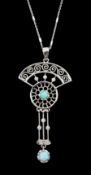 Silver Art Deco style opal openwork pendant necklace
