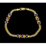 14ct gold pink and blue stone heart bracelet