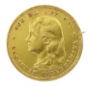 Netherlands Queen Wilhelmina 1897 gold ten gulden coin brooch