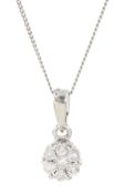 9ct white gold round brilliant cut diamond cluster pendant necklace