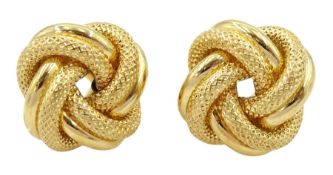 Pair of 18ct gold textured and polished knot design earrings
