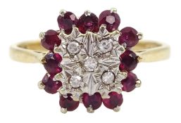 9ct gold ruby and diamond cluster ring