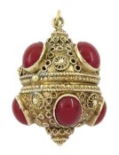 Silver-gilt red stone set pomander pendant