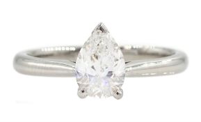 Platinum single stone pear cut diamond ring
