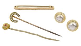 Early 20th century pearl set horseshoe stick pin