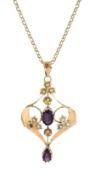 Edwardian rose gold amethyst and seed pearl pendant
