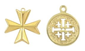 18ct gold Maltese cross pendant and a 14ct gold Jerusalem cross pendant