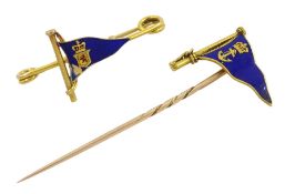Early 20th century gold Naval pennant brooch and stick pin
