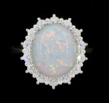 Silver opal and cubic zirconia cluster ring