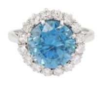Early-mid 20th century 18ct white gold blue zircon and old cut diamond cluster ring