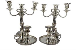 Pair George III Old Sheffield plate chambersticks and snuffers