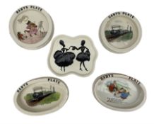 Four Cartlon ware Baby's Plates including two 'Puff-Puff-Puff'