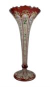 19th century Bohemian ruby flashed cut glass trumpet vase