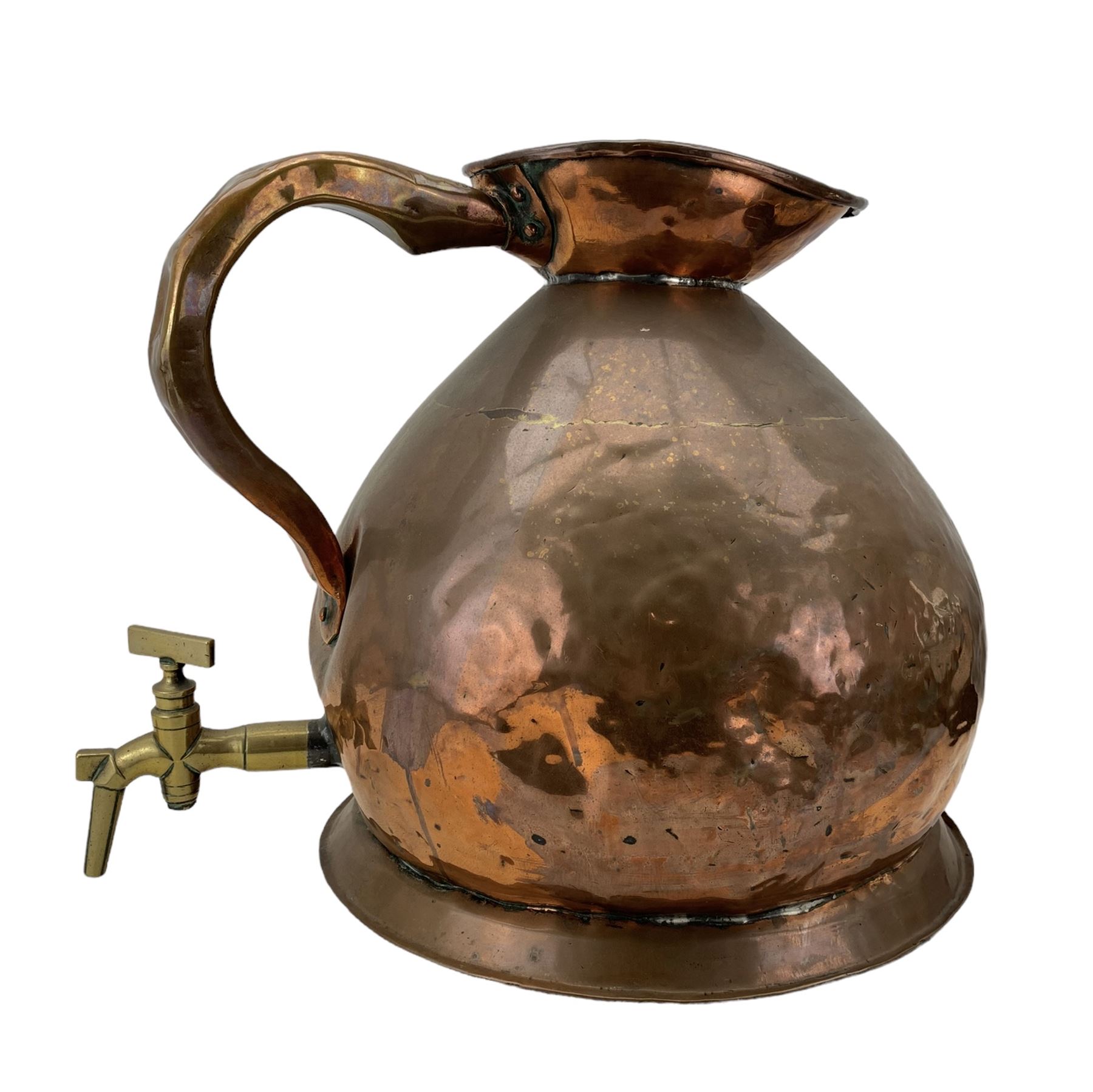 Victorian four gallon copper measure with brass tap and handle