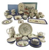 Collection of Wedgwood Sarah's Garden table ware with a blue border including pair of serving dishes