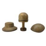 Vintage milliner's wooden hat mould and stand H30cm and two others (3)
