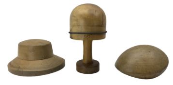Vintage milliner's wooden hat mould and stand H30cm and two others (3)