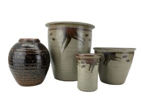 Three pieces of studio pottery by Donald Glanville (British b. 1977) comprising two planters and vas