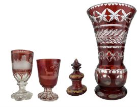 19th century Bohemian ruby overaly glass goblet