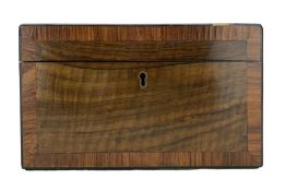 19th century figured walnut and satinwood banded two division tea caddy