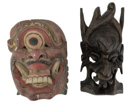 Balinese Mata Besek one eyed mask with polychrome decoration L22cm