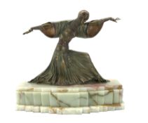 After Demetre Chiparus - Art Deco design patinated bronze figure 'Thais' on a marble base 52cm x 60c