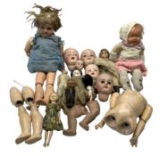 Quantity of vintage dolls and parts including Armand Marseille