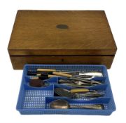Oak cutlery box and contents of assorted cutlery